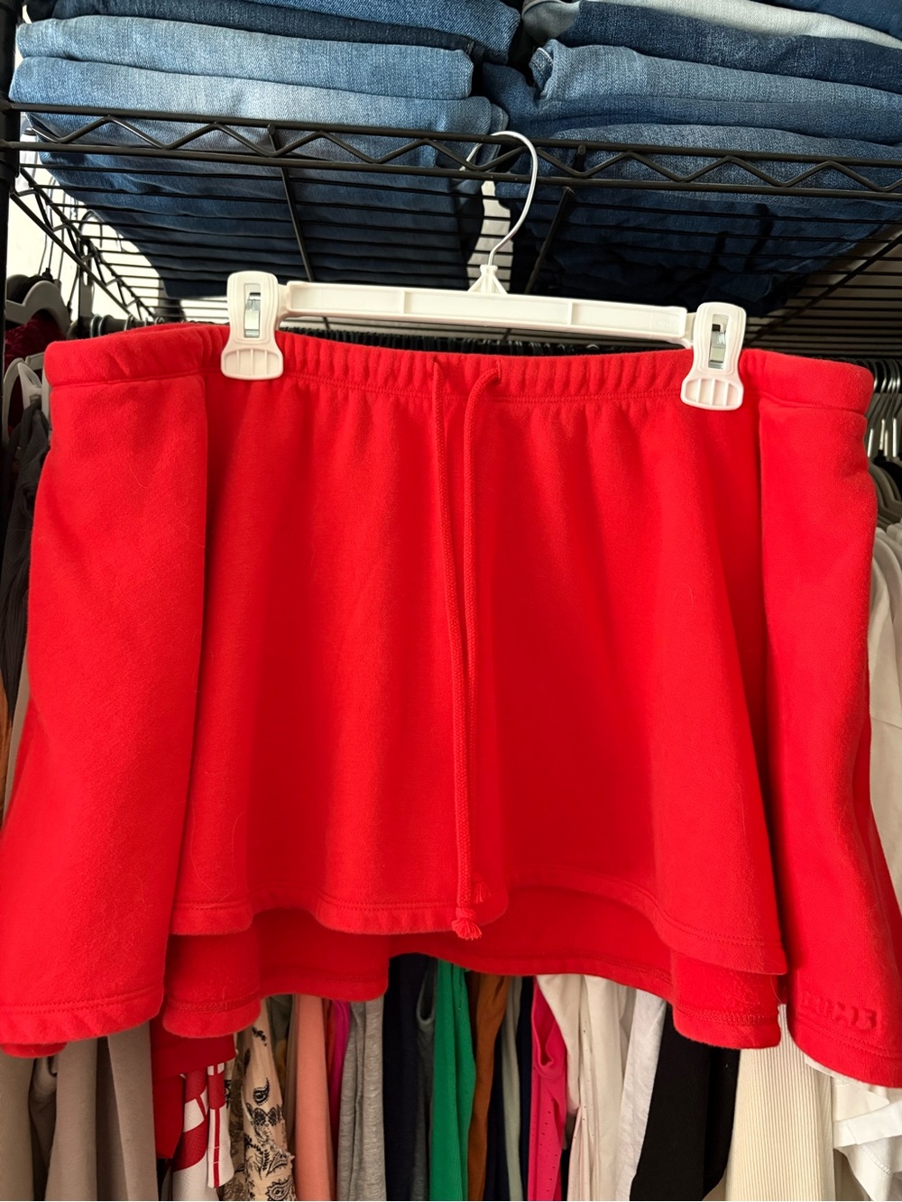 Red Women's Fleece Skirt with Drawstring Waist